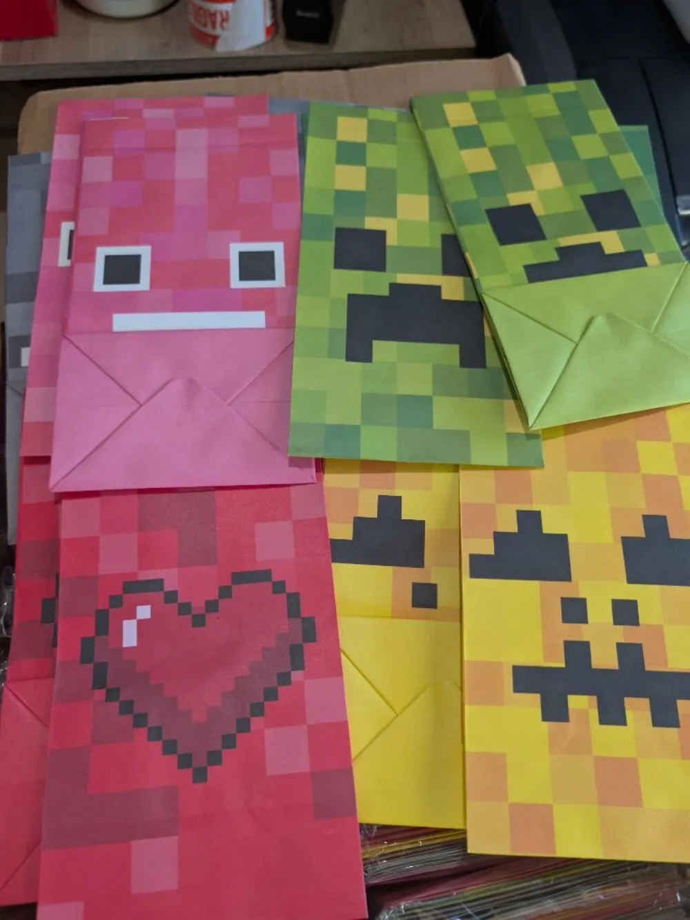 24 Pc Pixel Gamer Favor Bags w/ 2 Sticker Sheets | Gaming Party Goodie Bags NEW